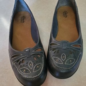 Clarks Leather Navy Blue Flats, Size 7.5